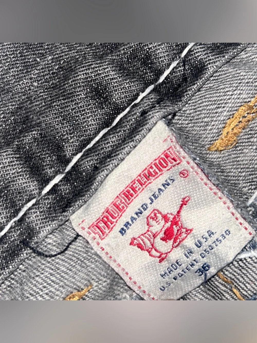 Rare Y2K True Religion Big Stitch Men's Gray Straight Jeans